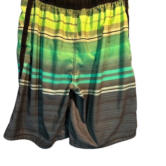 Speedo Size Medium Striped Swimming Trunks Men's Grey Lime Green Summer Vacation - Picture 2 of 9